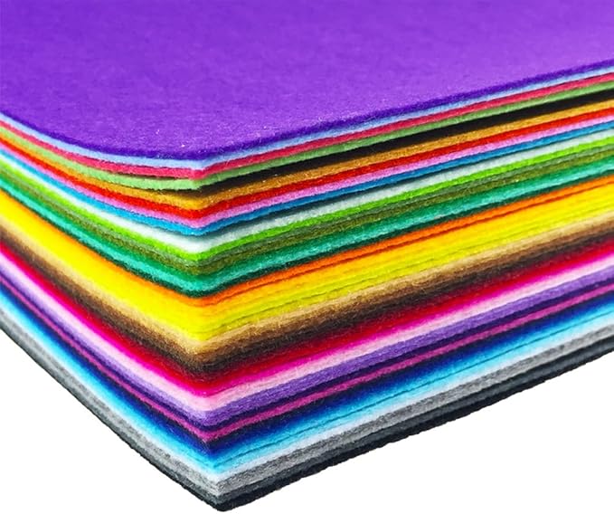 flic-flac 44PCS 6 x 6 inches (15 x 15cm) Assorted Color Felt Fabric Sheets Patchwork Sewing DIY Craft 1mm Thick … (15cm * 15cm, 44pcs)
