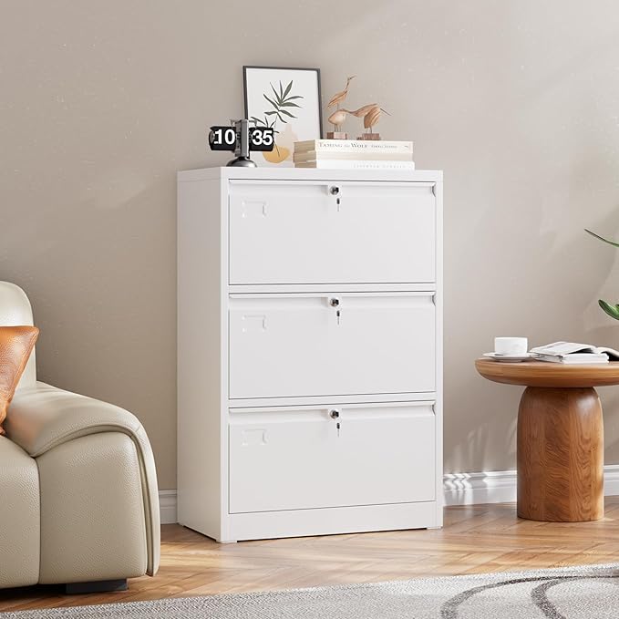 SUXXAN 3 Drawer File Cabinet, Lateral Filing Cabinet with 3 Locks for Home Office, Black File Cabinets with Business Card Holder for Letter/Legal/F4/A4 Hanging Files