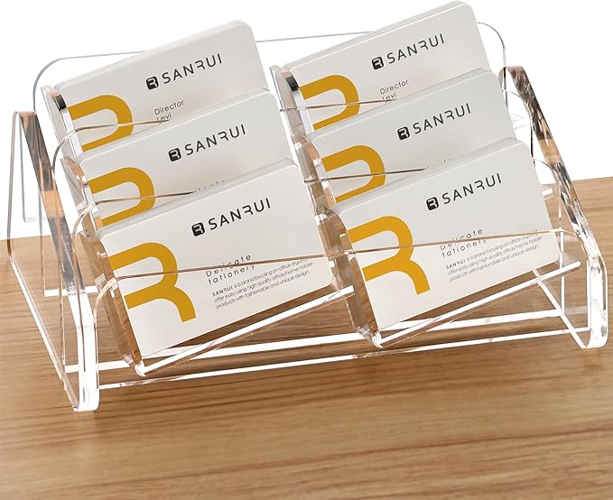 SANRUI Acrylic Business Card Holder for Desk, 3 Tier Clear Tilt Business Name Card Display Holders Stand Storage Organizer Fits 360 Business Cards (Horizontal, 6-Slot)