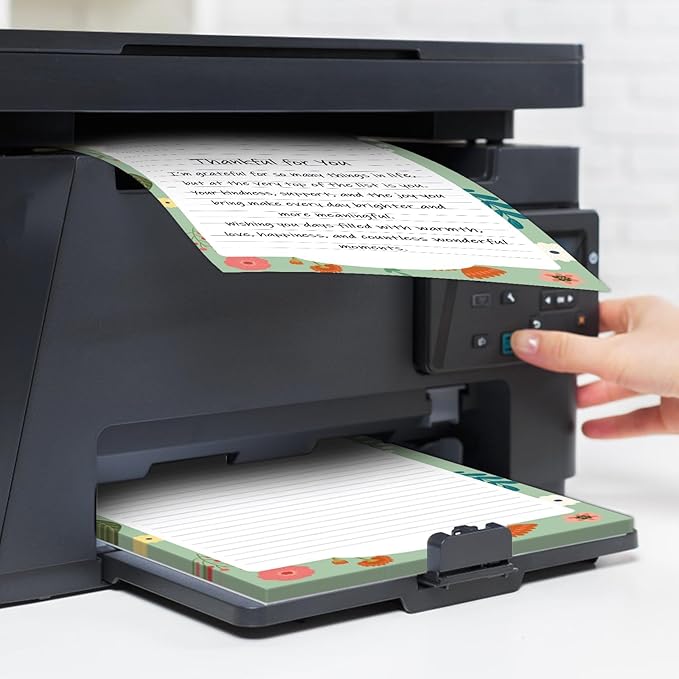 250Pcs Cute Stationery Paper and Envelope Set with 100 Letterhead Papers and 50 Envelopes,10 Design for Letter Writing Invitations Computer Holidays Party Notes, 8.5x11 Inch- Lined Flower