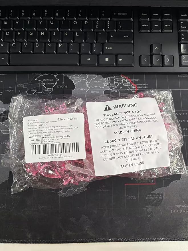 Lanpn 22pcs Christmas Ornaments Crystal Christmas Tree Decoration, Hanging Clear Acrylic Snowflake Icicle Drop Crystal Pendants for Xmas Tree Winter New Year Outdoor Indoor Party Decoration (Red)