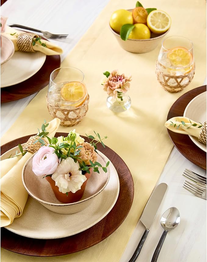 Solino Home Linen Table Runner 72 Inches Long - 100% Pure Linen Golden Straw Dining Table Runner 14 x 72 Inch for Fall, Autumn, Thanksgiving - Fete