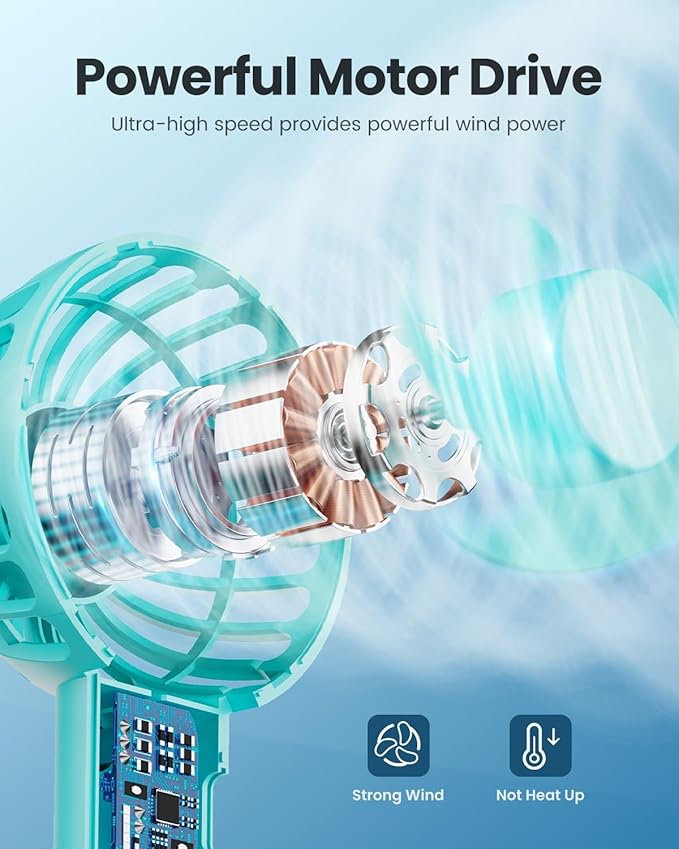 Gaiatop Mini Portable Fan, Small and Powerful, Cute Design 3 Speed Personal Handheld fan and Desktop with Base, Lightweight USB Rechargeable for Travel Lash Makeup Girl Women Summer Gift Green