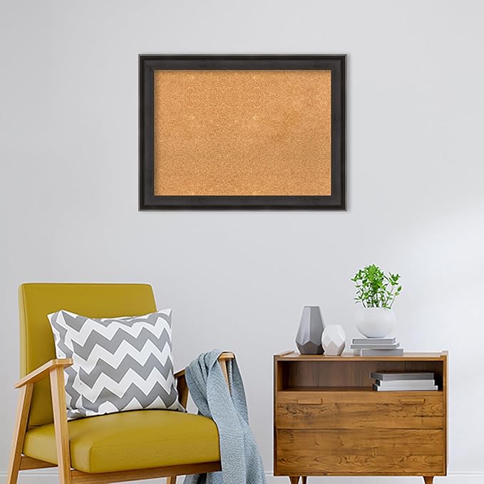 Amanti Art Natural Cork Board for Wall, 24x32 Vision Board with Black Wood Frame, Medium Corkboard Office Decor for Home Organization, Casual Corkboard Pinboard to display items for home organization