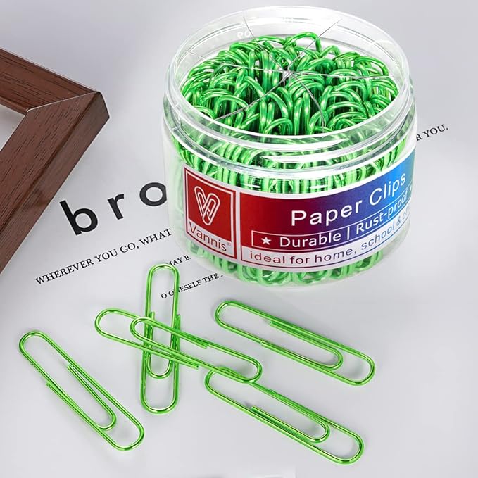 PaperClips Assorted Sizes 400 Pieces, 2"(50mm) Green Large Paper Clips and 1.3" (33mm) Paper Clips Medium Size, Sturdy Coated PaperClips Smooth for Office School and Personal Use