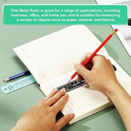 PATIKIL 20cm/8" Metal Ruler, 2 Pack Aluminum Alloy Rulers with Centimeters, Millimeters, Inches and Conversion Table Straight Edge Ruler for Writing Machinist Drafting, Blue Green