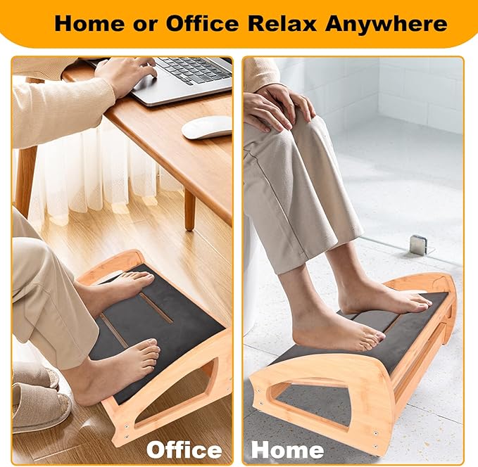 Bamboo Under Desk Footrest, Ergonomic Foot Rest with 4 Height Position Office Footrest, Improves Posture and Blood Circulation, Portable Step Stool for Home and Office (Standard)