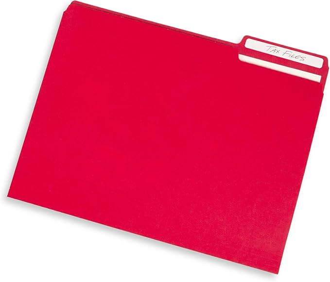 File Folder, 1/3 Cut Tab, Letter Size, Red, Great for Organizing and Easy File Storage, 100 Per Box
