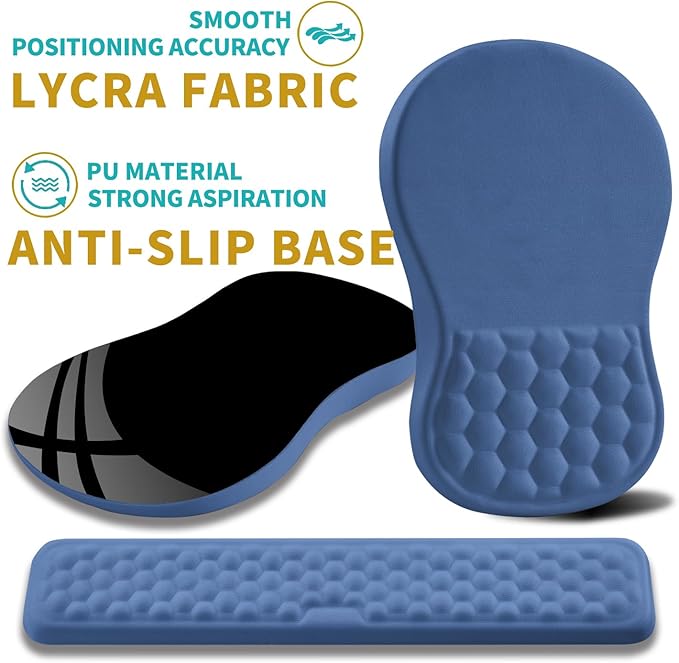 Hokafenle 2 in 1 Ergonomic Mouse Pad Wrist Support & Wrist Rest for Computer Keyboard Set, with Relieve Carpal Tunnel Pain Massage Bulge and Full Memory Gel Design (2In1 Set, Midnight Blue)