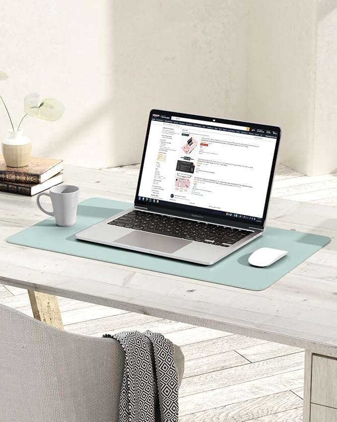 YSAGi Non-Slip Leather Desk Pad, Waterproof Laptop Computer Desk Keyboard Mat, Table Protector Blotter Mat, Large Mouse Pad for Office/Work/Home/Decor(Mint Green, 23.6" x 13.7")