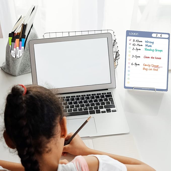Loukin Dry Erase Checklists 4 Pack, Electrostatic Clings to Any Shiny Surface, Whiteboard Shopping List, Reusable to do List for Office, Classroom, Refrigerator, 6 Markers&1 Eraser Included