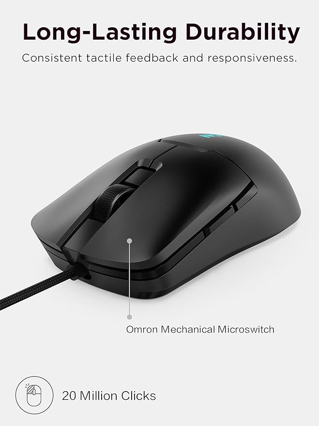 Lenovo Legion M300s RGB Wired Gaming Mouse - 8,000 DPI Adjustable Sensor, 6 Programmable Buttons & 20-Million Clicks Durability with Optimized Comfort (Black)