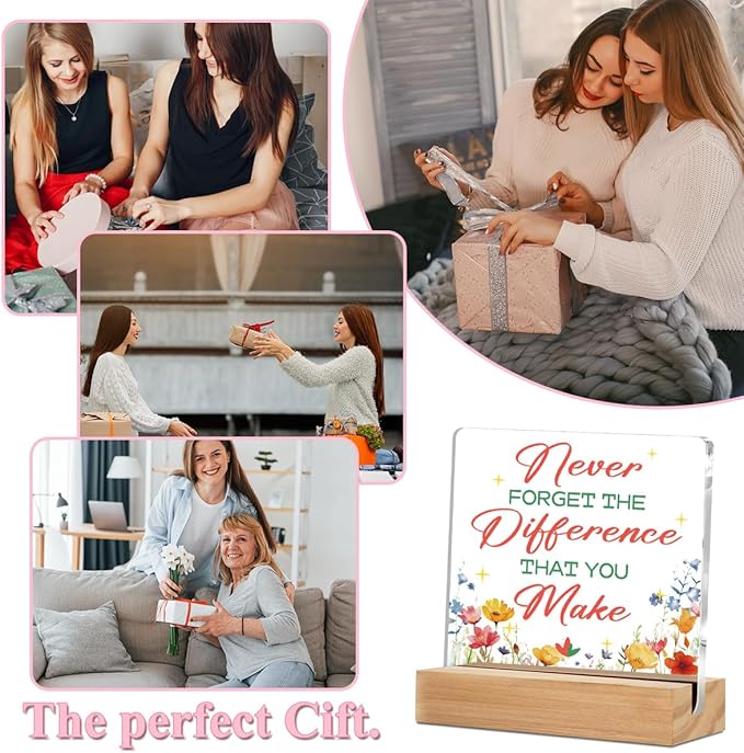 Inspirational Gifts Acrylic Sign with Wood Stand, Thank You Gifts for Women Boss Coworkers Bedroom Office Living Room Desk Cubicle Table Shelf Decor, Farewell Retirement Gifts for Women Coworker