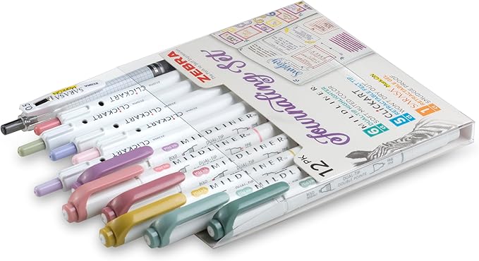 Zebra Pen - Premium 12-Pack Journaling Set - No Bleed Highlighters, CLiCKART Pens & SARASA Mark-On Gel Pen - Assorted Colors for Note-Taking, Bible Study, Bullet Journaling (14012)