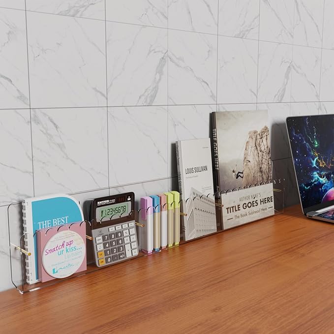 Brochure Holder Wall Mount, 2 Pack Acrylic Modular Flyer with Adjustable Magnetic Golden Bolt, Wavy Lace Pamphlet Display Stand for Organizer Trifold Flyer, Document, Leaflet, 6 Slots