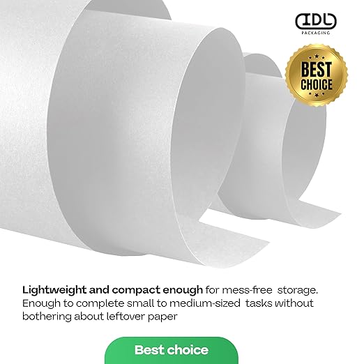 White Kraft Paper Roll 18" x 8640" (720 feet) - Quality USA-Made Large Paper Roll 50lb Thickness for Packing, Moving, Shipping & Crafts/Art - 100% Recyclable Natural Wrapping Material by IDL Packaging
