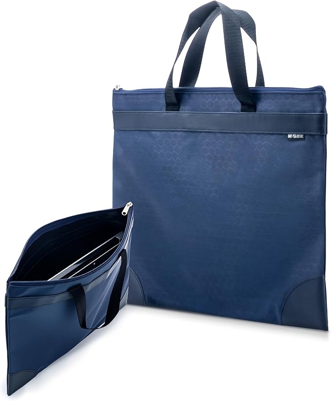 M&G 12x15 in Large Zipper Pouch with Handle, A4 Foldable Lightweight Pocket Waterproof Oxford Document Storage Bag, File Organizer for Office Travel Books Papers Filing Folder – 1 Pack (Blue)
