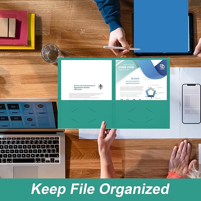 Two Pocket Folders, RAZCC 50 Pack 2 Pocket Folders Fit Letter Size Paper, Paper Folders with Pockets for School Office Business Home, Assorted 5 Colors