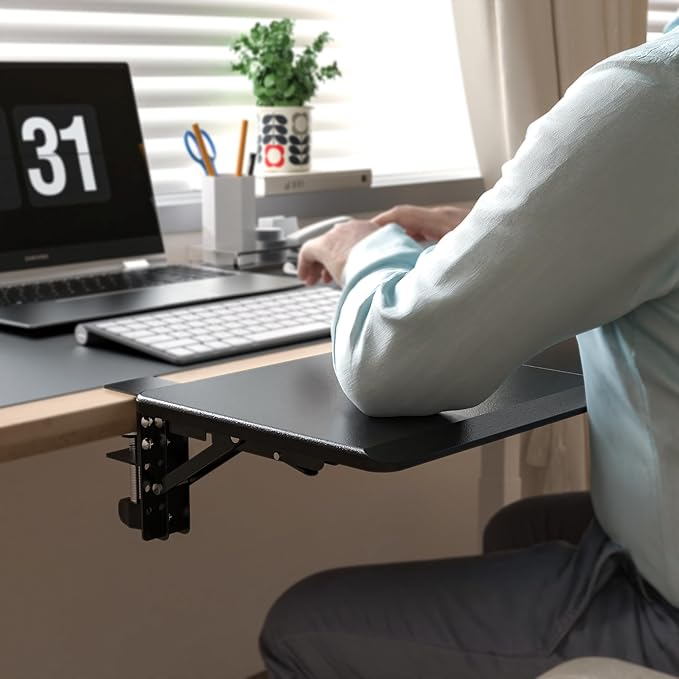 ETHU Ergonomics Desk Extender Tray, 25.6"x11.4" Large Size Foldable Keyboard Drawer Tray Clamp On, Armrest Support for Home and Office (Black)