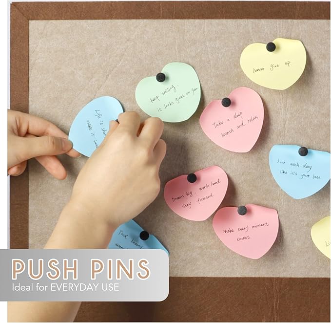 50 PCS Flat Push Pins for Cork Board, Black Metal Thumb Tacks for Wall Picture Photo Hanging, Board Posters Bulletin Maps, Office Home Decorative