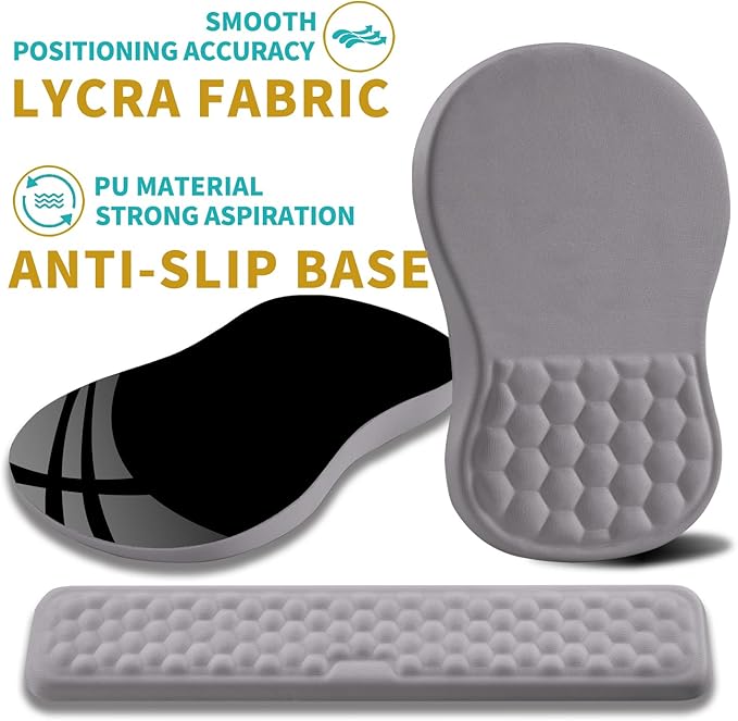 Hokafenle 2 In 1 Ergonomic Mouse Pad Wrist Support & Wrist Rest For Computer Keyboard Set, with Relieve Carpal Tunnel Pain Massage Bulge and Full Memory Gel Design (2In1 Set,Neutral Gray Light Purple)