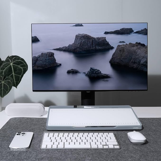 LOUKIN Glass Desktop Whiteboard, 15.3" x 5.6" Dry Erase Desk Board with Dotted and Graduated Surface, Desktop Buddy, Great for Design and Drawing, 3 Markers and 1 Dry Erase Eraser Included (Grey)