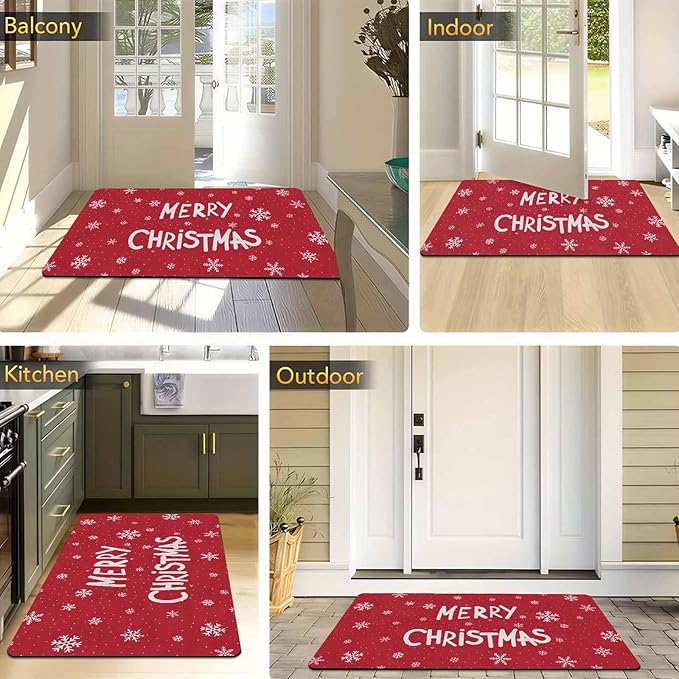Christmas Door Mat for Indoor Outdoor Merry Christmas Snowflakes Welcome Mat Home Decor Non-Slip Rug Perfect for Front Door and Entryway Easy Clean, 18" x 30"Inch