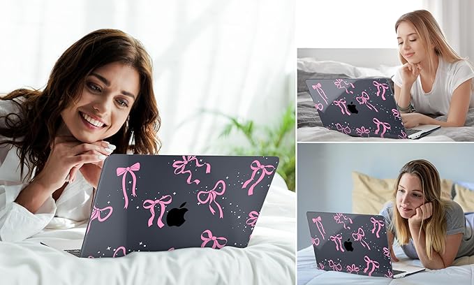 DONGKE Compatible with M4 MacBook Air 15 inch Case 2025 2024 2023 A3241 A3114 A2941 M3 M2 Liquid Retina Display Touch ID, Plastic Hard Case & Keyboard Skin & Screen Protector - Bows & Stars