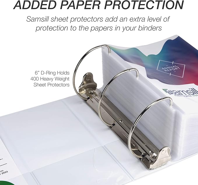 Samsill Durable 6 inch 3 Ring Binder, Made in USA, Locking D Ring FSC 100% Recycled Chipboard, Black, White, 6 Pack