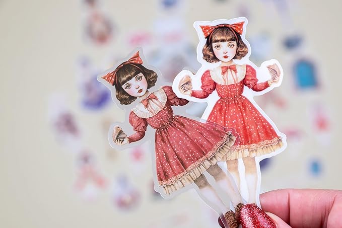 42 Pcs Another Alice Sticker Set with Collectible Tin Box – Vintage Inspired Scrapbooking Stickers for Journals, Planners, Cards, DIY Crafts, Collage, Decorative Stationery & Creative Projects