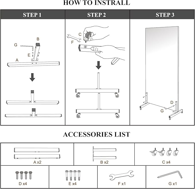 Brisafe Home Gym Mirror 79'' x 44'' - Safety Mirror with Wheels, Ultra Clear Nano Material, Oversized Shatterproof, 16LB, Black