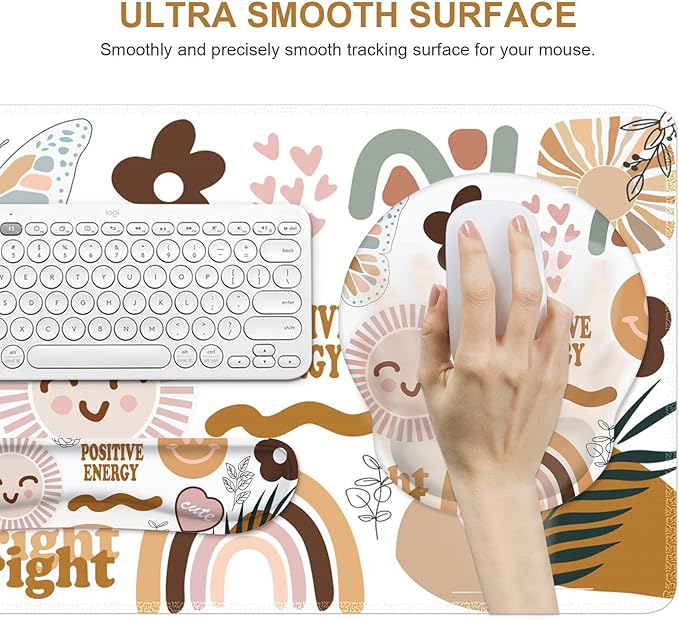 iCasso Desk Mat, Gaming Mouse Pad Wrist Support Set,4in1 XXL Large Mousepad + Keyboard Wrist Rest+Mouse Wrist Rest+Coaster Set with Ergonomic Design for Home Office Table Computer-Sticker