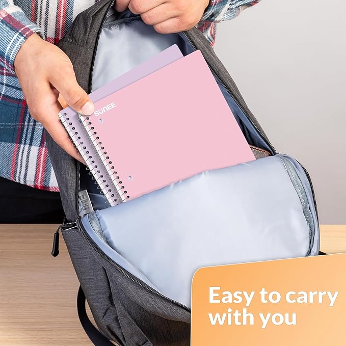 SUNEE Spiral Notebooks, 24 Pack, 1-Subject, College Ruled Paper, 8" x 10-1/2", 70 Sheets per Notebook, Assorted Pastel Colors Spiral Notebooks for School