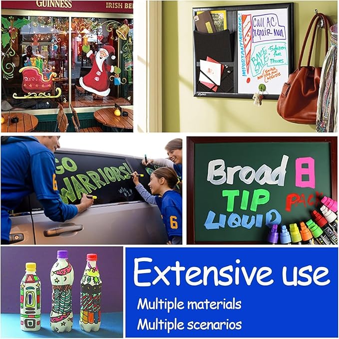 SMOOTHERPRO Chalk Marker, 10mm Liquid Chalk Markers, 3-in-1 Nib Washable Window markers for Glass Mirror, 8 Colors Erasable Chalkboard Markers for Blackboard