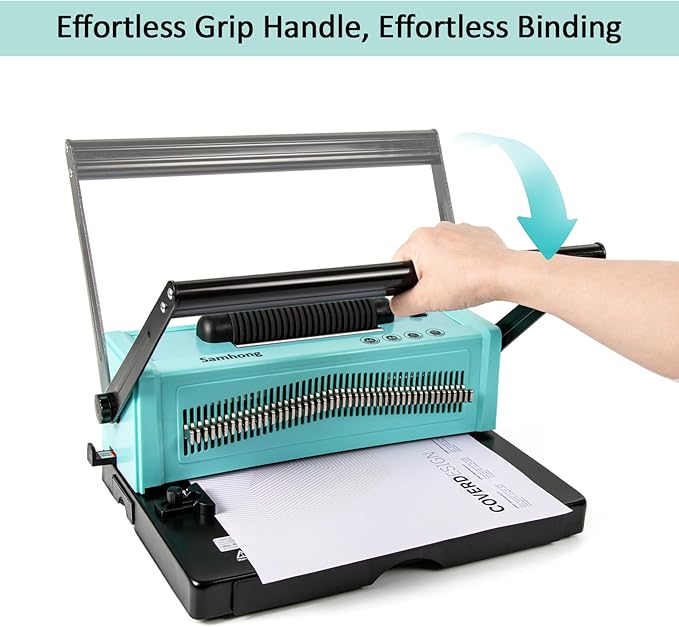 SAMHONG Spiral Coil Binding Machine - Electric Coil Inserter & 20-Sheet Punch (Letter/A4/A5) | 46 Fully Disengaging Dies | Adjustable Margins | Bind up to 440 Sheets | Free Coil Spines & Plier