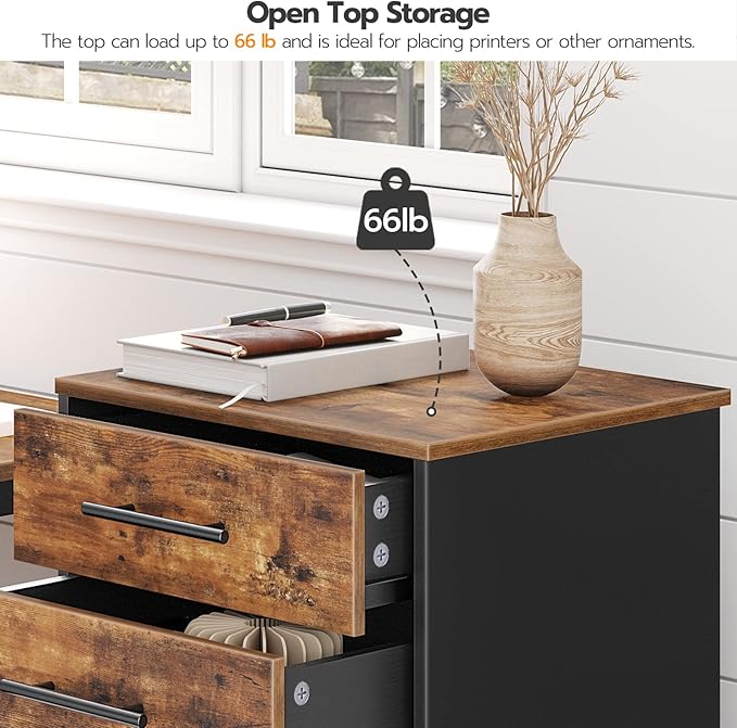 HOOBRO 7-Drawer File Cabinet, Wooden Office Cabinet with Drawers, Mobile Storage Filing Drawer for Home Office, Study, Easy Assembly, Rustic Brown and Black BF07WJ01