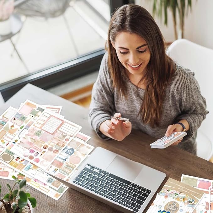 1700+ Planner Stickers Book, 24 Sheets Waterproof Repositionable Stickers for Journal, Bullet Planner, Scrapbook & Calendar, Functional Decorative Sticker Set & Gift (Retro Boho)