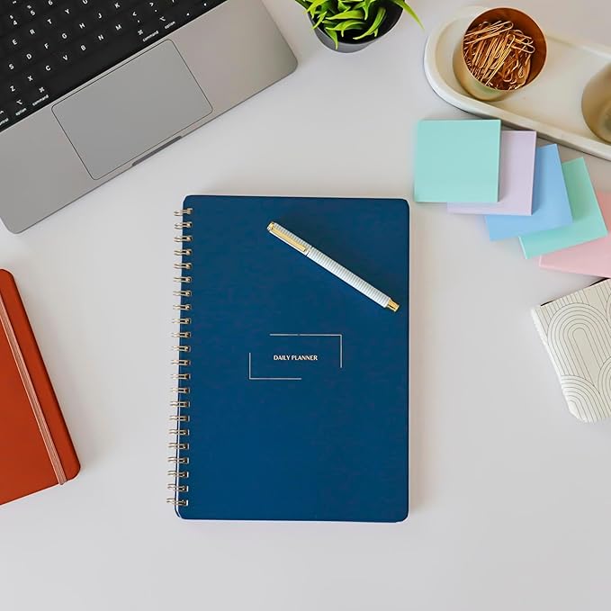 Undated Daily Planner | 8.25” x 11.75” To Do List Notebook | Work Productivity ADHD Organizer | Men and Women Planner | College Supplies | Black | Portrait Layout