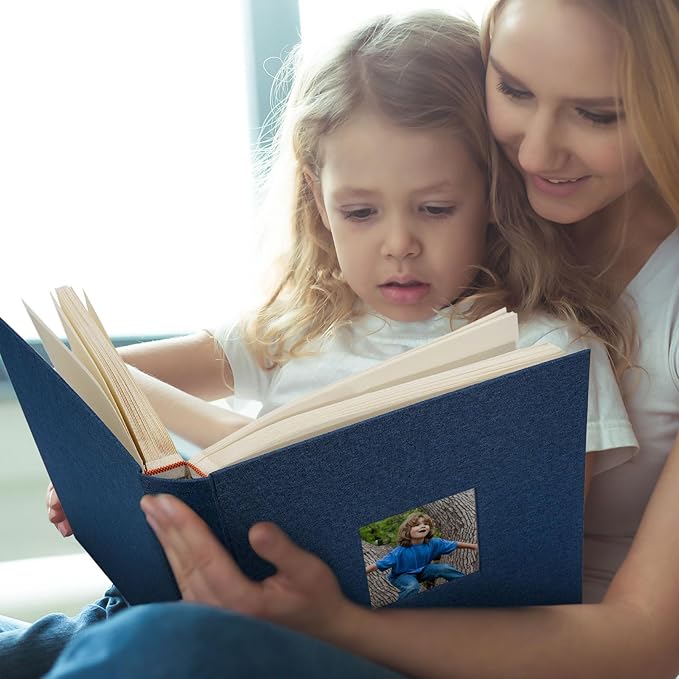 Vienrose Premium Scrapbook Photo Album with Writing Space 12"x12", DIY Scrapbook Album with 100 Pages, Large Photo Book for Baby Family Travel Vacation, Navy Blue