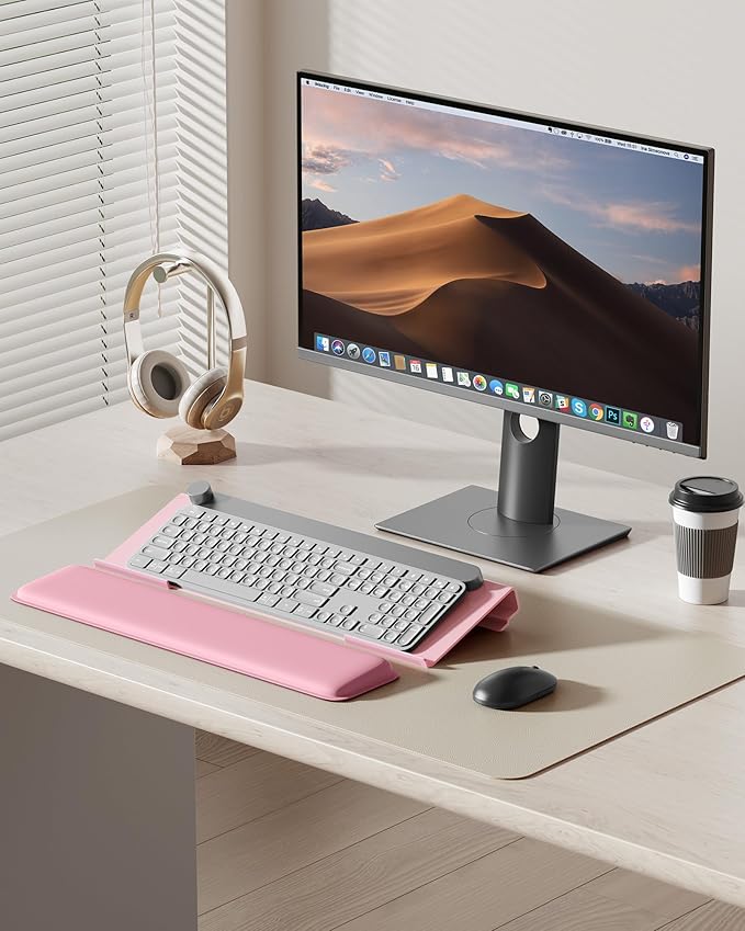 Computer Keyboard Stand for Desktop, 2-Level Height Adjustment Keyboard Wrist Rest, Non-Slip Key Board Riser Pad for Office, Gaming, and Home Desks(Pink)