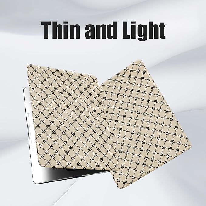 Compatible with MacBook Air 13 inch Case 2025 2024 2023 2022 M4 A3240 M3 A3113 M2 A2681, Luxury Checkered Textured Vintage Leather Plastic Hard Shell Case for MacBook Air 13.6 M4+Keyboard Cover, Beige