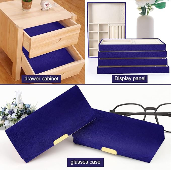 Removable Velvet Fabric Self Adhesive Felt Fabric Liner Blue Velvet Drawer Liner for Jewelry Drawer Craft Felt Fabric Sheet Art & Craft Making 14.2" x 98"