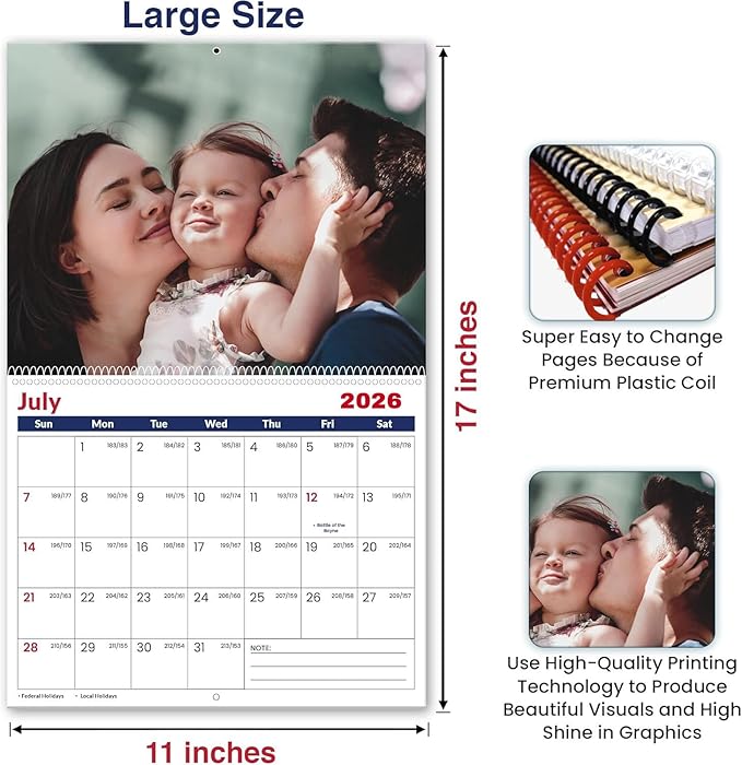 Custom Photo Wall Calendar 2026 - Personalize Your Home & Office with 13 Memories - Design Your Own 2026 Calendar - Custom Christmas Gift (Cover 2(11"×17"), 5 x Calendars)