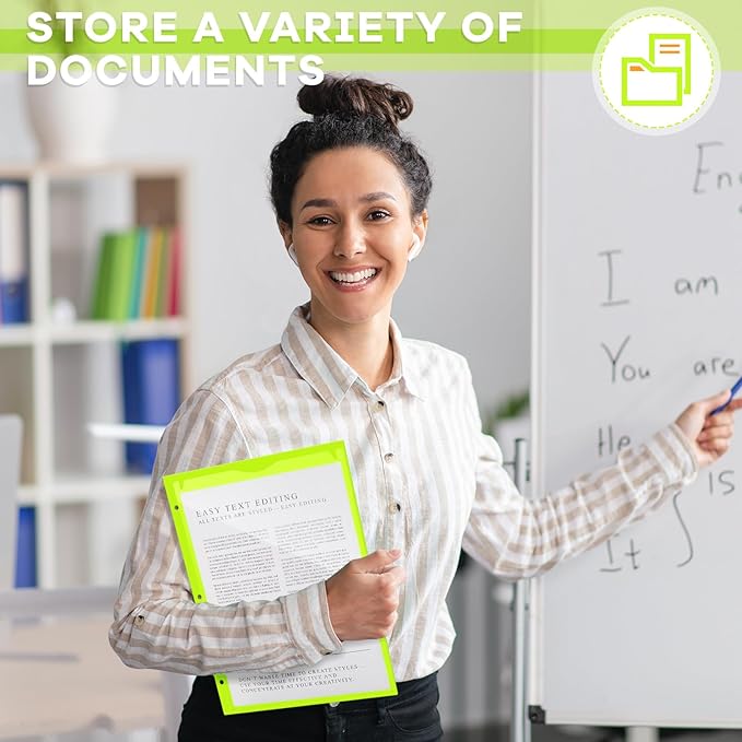 Henoyso 60 Pcs 2 Pocket Plastic Folders with Clear Front Pocket 3 Hole Punched File Folder Letter Size Take Home Documents Holder for Paper Holder Office Business Back to School Supply (Shiny Green)