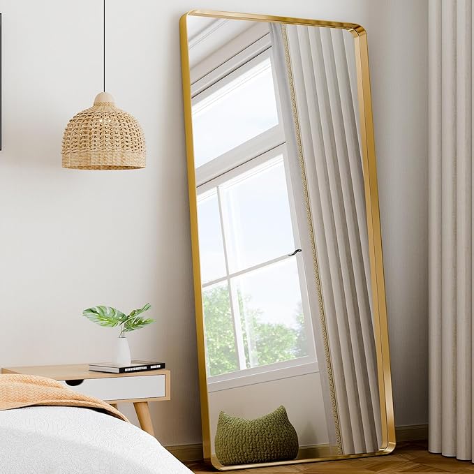 71" x 30" Full-Length Mirror - Gold Deep Framed Floor Mirror, Wall-Mounted Rectangular Dressing Mirror for Home Decor in Bedroom, Bathroom, Living Room - Hang or Lean Against Wall