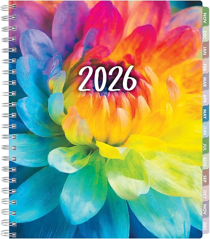 Essential PRO 2026 Daily, Weekly & Monthly Planner, 8.5"x11": 14 Months (Nov 2025 - Dec 2026) Monthly Tabs,Daily Tracking,Notes Pages,Storage Pocket,Bookmark w Sticky Notes (Rainbow Petals)