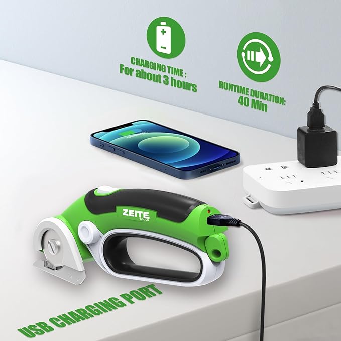ZEITE 4V Cardboard Box Cutter,Cordless Electric Scissors,with 2 Blades,Storage Box,USB Charging Cable,Max Cutting 1/4",Ideal for Cardboard,Thin Carpet & Plastic Recycling,Easy to Hold and Safe