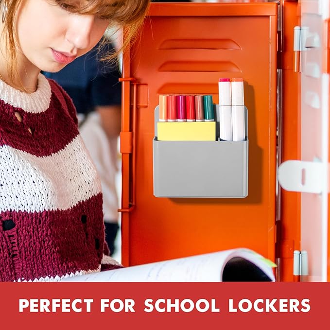 BEYGORM 2 Pack Plastic Magnetic Pen Holder for Refrigerator, Dry Erase Marker Holder for Whiteboard,Magnet School Locker Organizer Accessories, Pencil Cup, Pen Caddy, Classroom Organization(Grey)