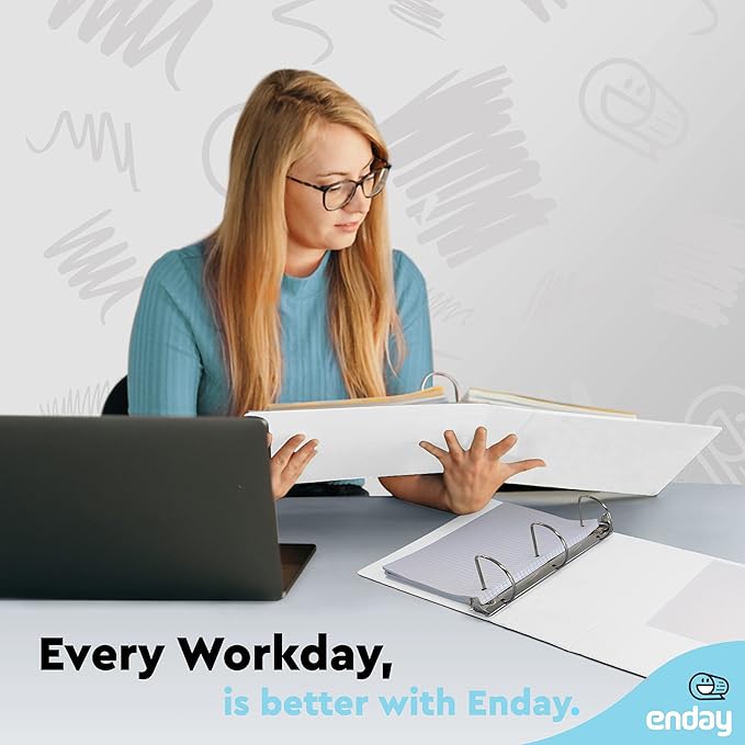 3 Inch Binder 3 Ring Binders White, Slant D-Ring 3” Clear View Cover with 2 Inside Pockets, Heavy Duty Colored School Supplies Office and Home Binders – by Enday