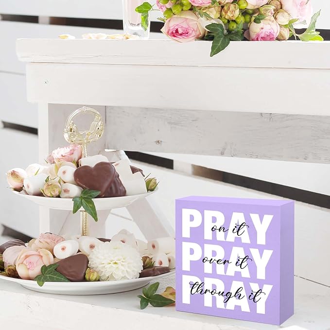 Purple Office Decor Desk Accessories Purple Gifts for Women Unique Home Pray on it Wooden Sign Bible Verse Home Art Decor Inspirational Christian Gifts for Women Boss